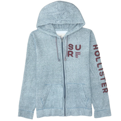 Hollister Men's Grey Full Zip Hoodie M Logo Surf Fleece Sweatshirt