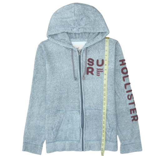 Hollister Men's Grey Full Zip Hoodie M Logo Surf Fleece Sweatshirt