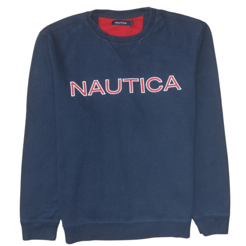 Nautica Men's Blue Crew Neck Pullover Sweatshirt L Embroidered Logo