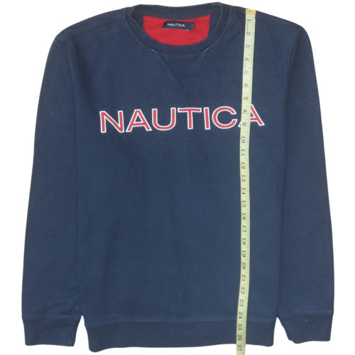 Nautica Men's Blue Crew Neck Pullover Sweatshirt L Embroidered Logo