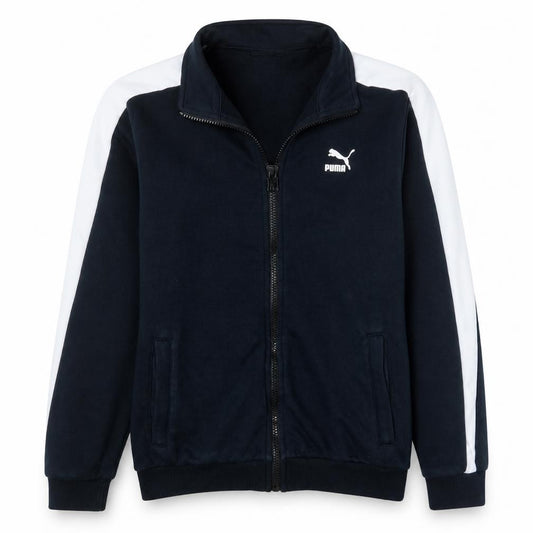 Front view of Puma boys’ black white track jacket 13-14 years xl full zip athletic