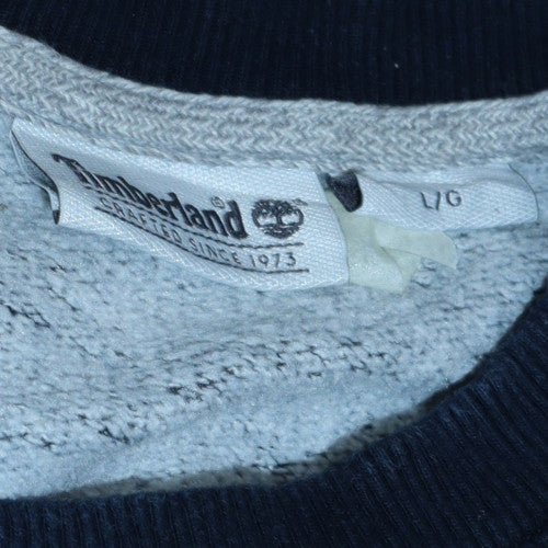 Timberland Men Navy Blue Crew Neck Logo Sweatshirt L Cotton Blend