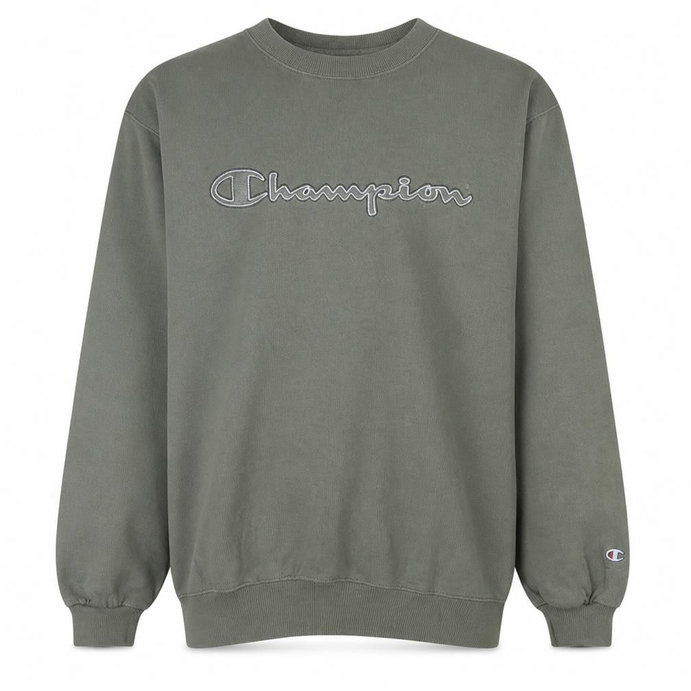Front view of Champion Men's Green XL Crew Neck Pullover Sweatshirt