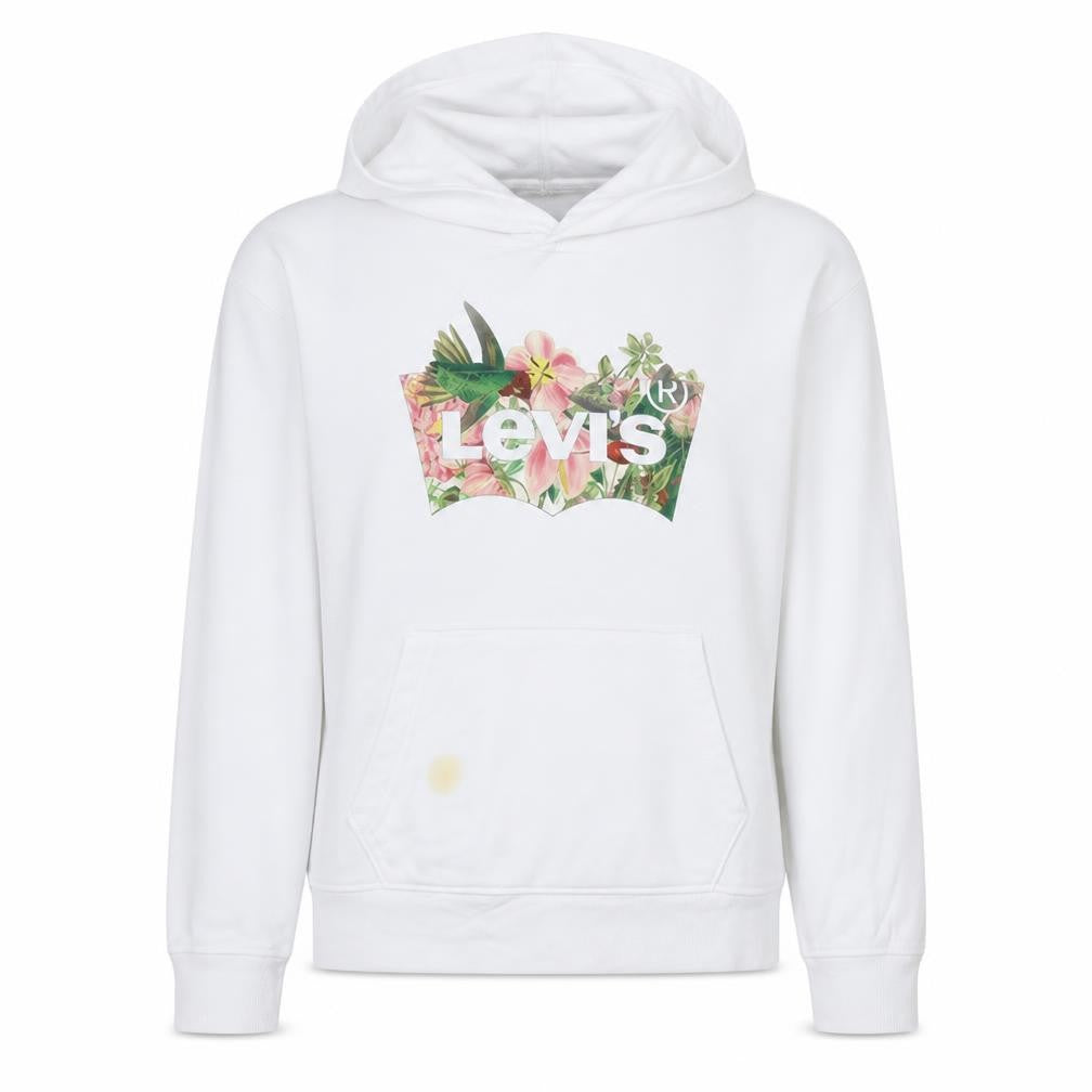Front view of Levi's women’s white floral logo pullover hoodie medium