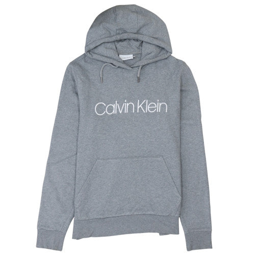Calvin Klein Men's Grey Pullover Hoodie L Logo Cotton Blend
