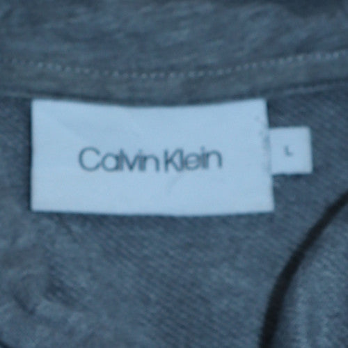 Calvin Klein Men's Grey Pullover Hoodie L Logo Cotton Blend