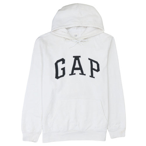 GAP Mens White Pullover Hoodie M Logo Fleece Sweatshirt
