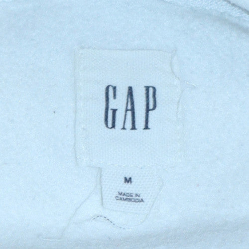 GAP Mens White Pullover Hoodie M Logo Fleece Sweatshirt