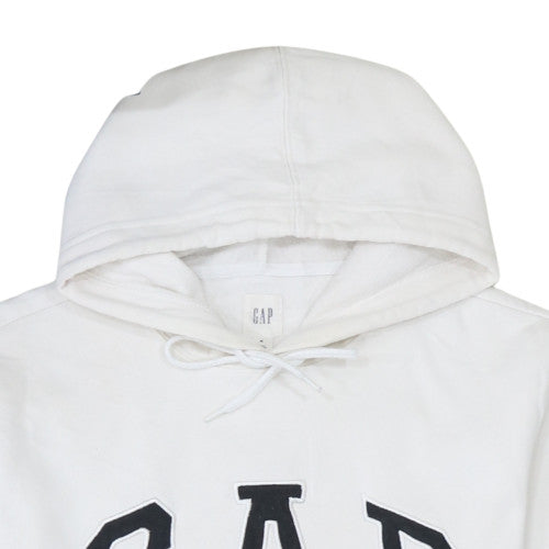 GAP Mens White Pullover Hoodie M Logo Fleece Sweatshirt