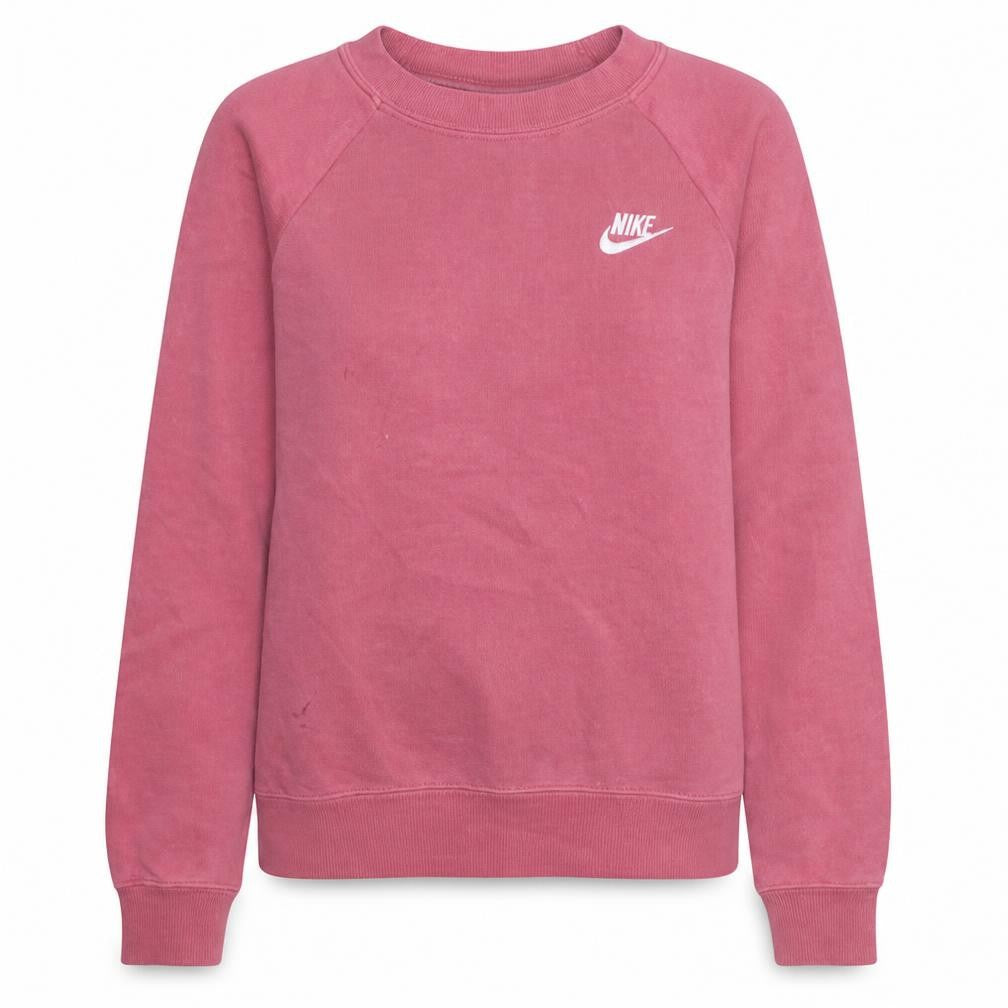 Front view of Nike women’s pink xs pullover sweatshirt crew neck logo jumper