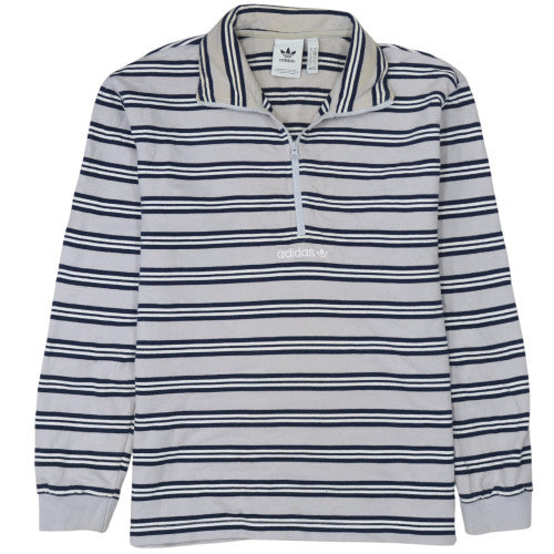 Adidas Mens Grey Striped 1/2 Zip Sweatshirt Size S Long Sleeve