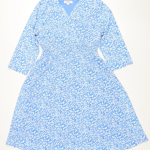 Emily & Me London Blue Floral V-Neck Ruched Wrap Women’s Dress L