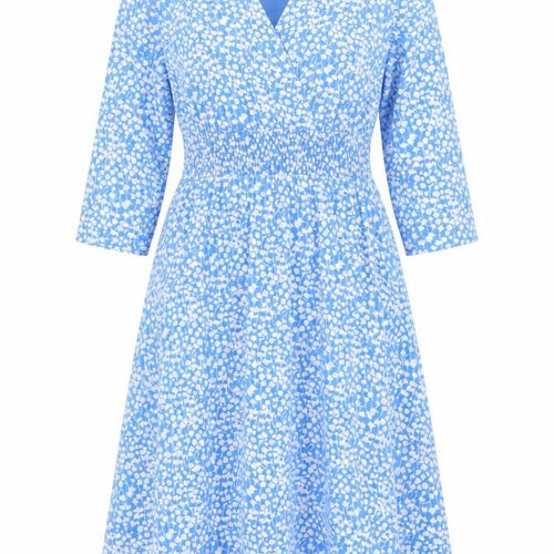 Emily & Me London Blue Floral V-Neck Ruched Wrap Women’s Dress L