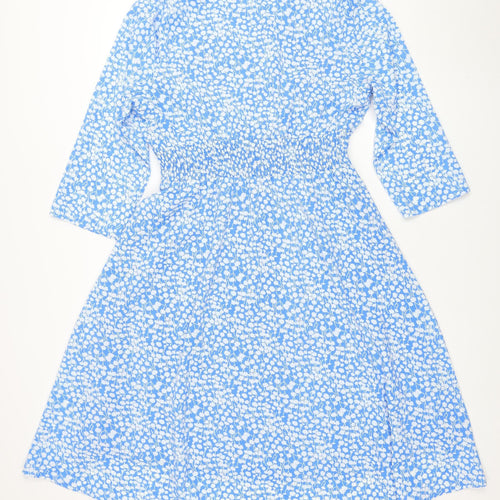 Emily & Me London Blue Floral V-Neck Ruched Wrap Women’s Dress L