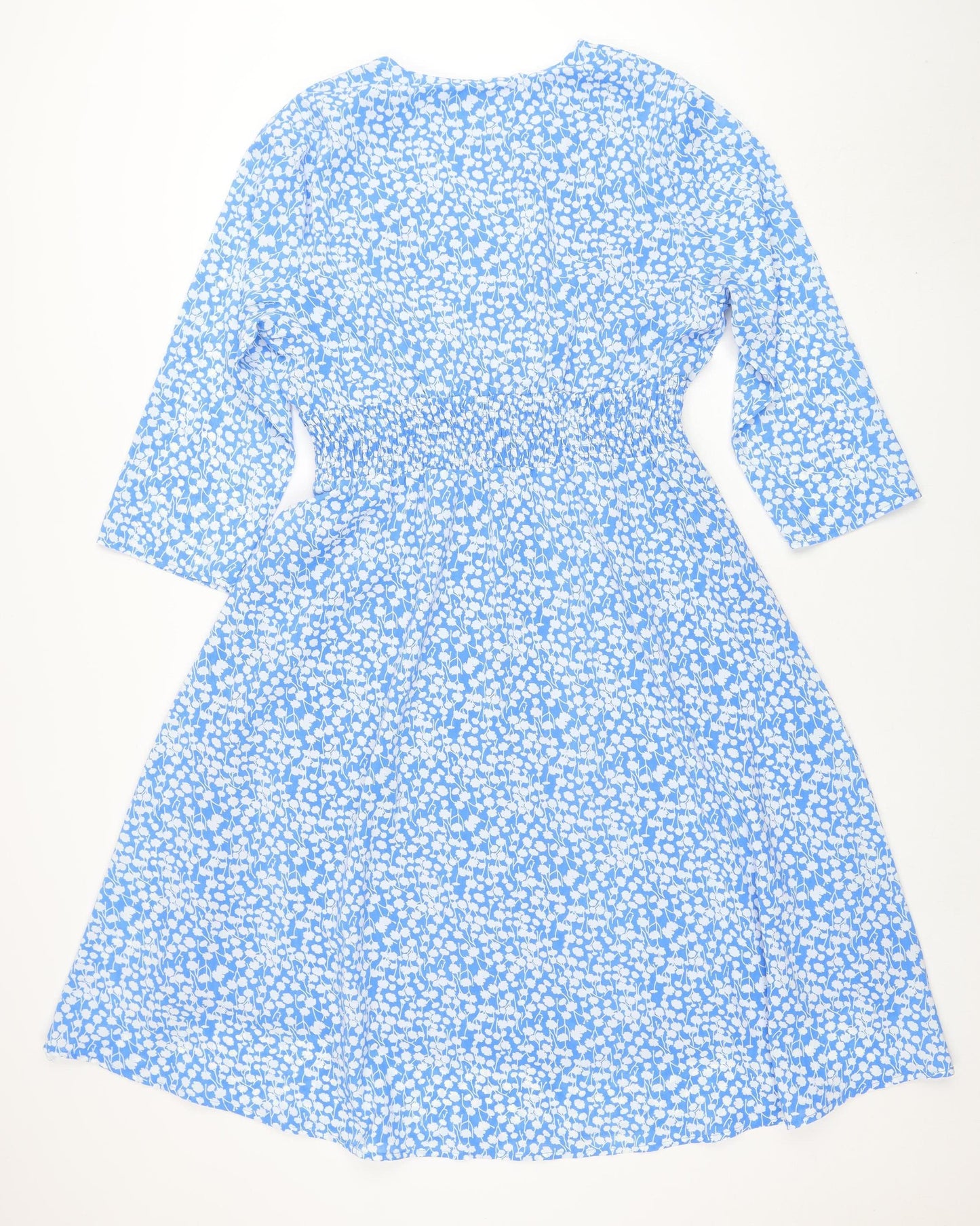 Emily & Me London Blue Floral V-Neck Ruched Wrap Women’s Dress L