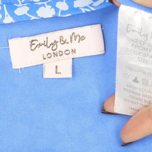 Emily & Me London Blue Floral V-Neck Ruched Wrap Women’s Dress L