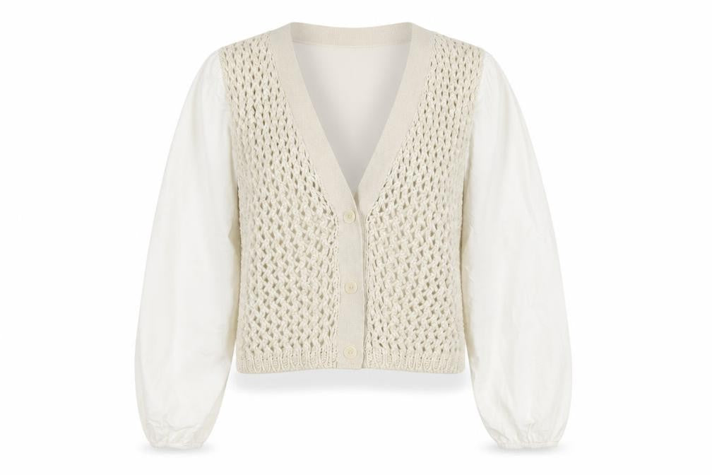 ZARA Women’s Ivory Open-Knit V-Neck Cardigan Size S