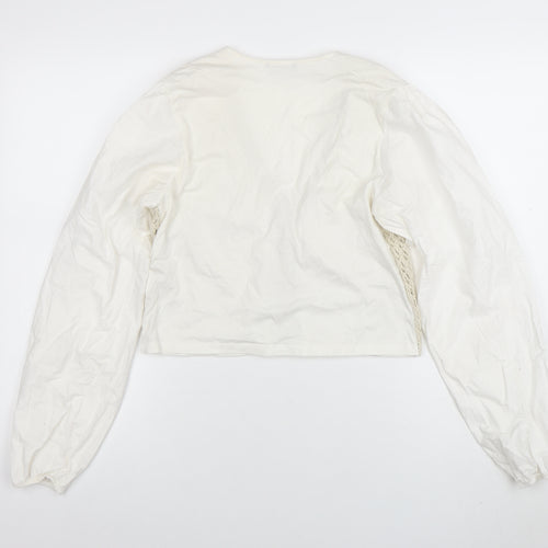 ZARA Women’s Ivory Open-Knit V-Neck Cardigan Size S