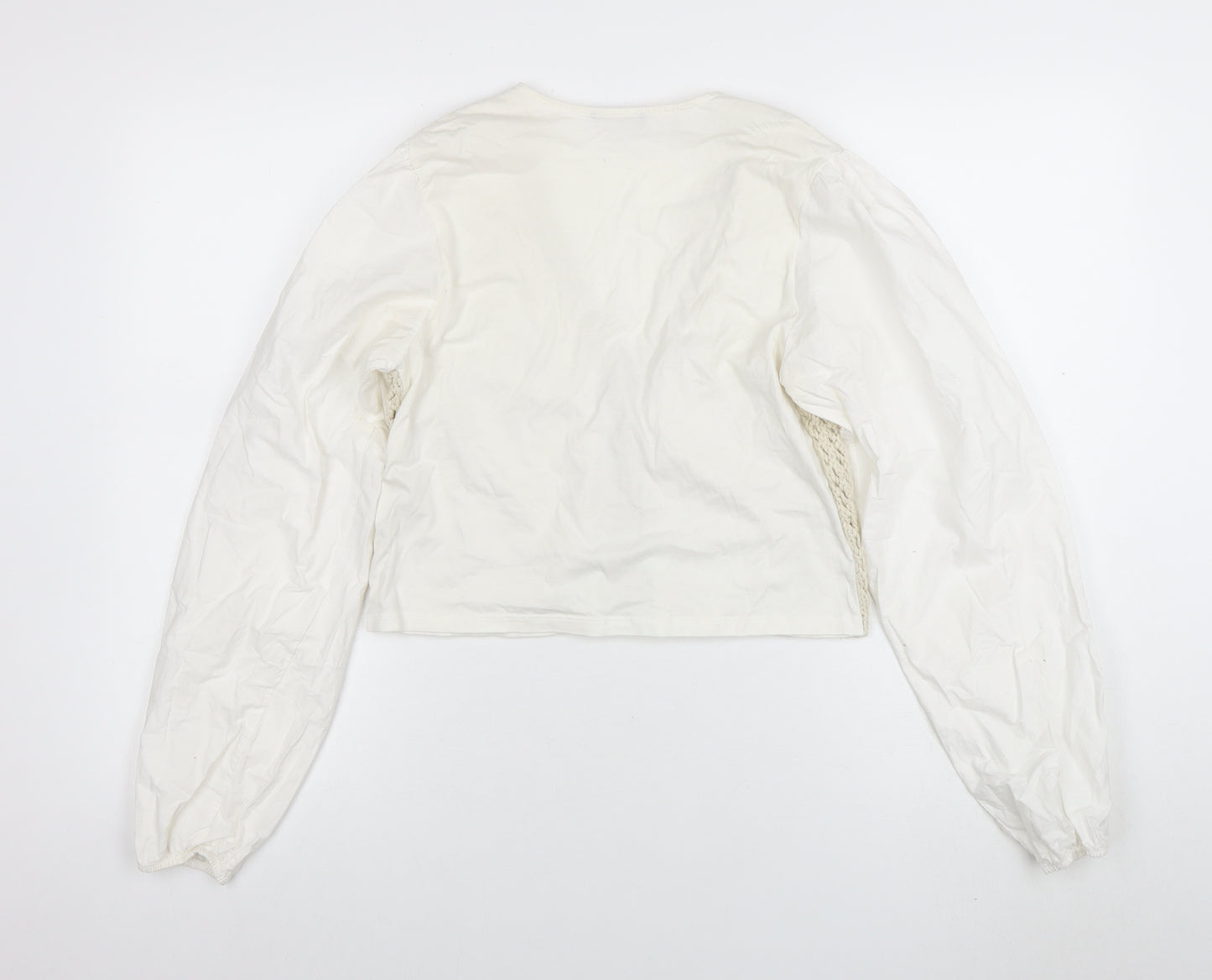 ZARA Women’s Ivory Open-Knit V-Neck Cardigan Size S