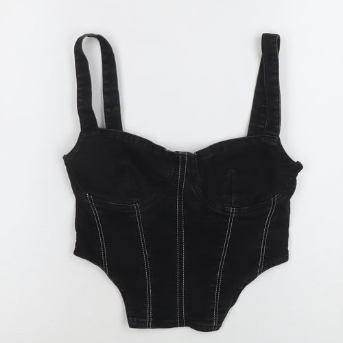 ZARA Womens Black Denim Zip Camisole Top Size 10 Slim Fit