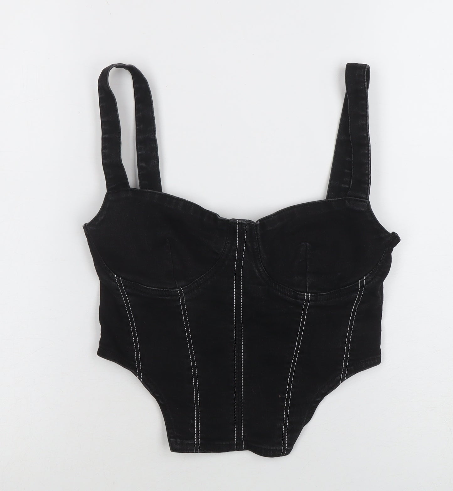 ZARA Womens Black Denim Zip Camisole Top Size 10 Slim Fit