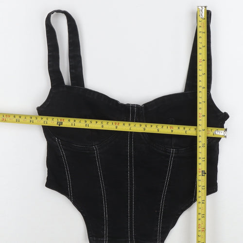 ZARA Womens Black Denim Zip Camisole Top Size 10 Slim Fit