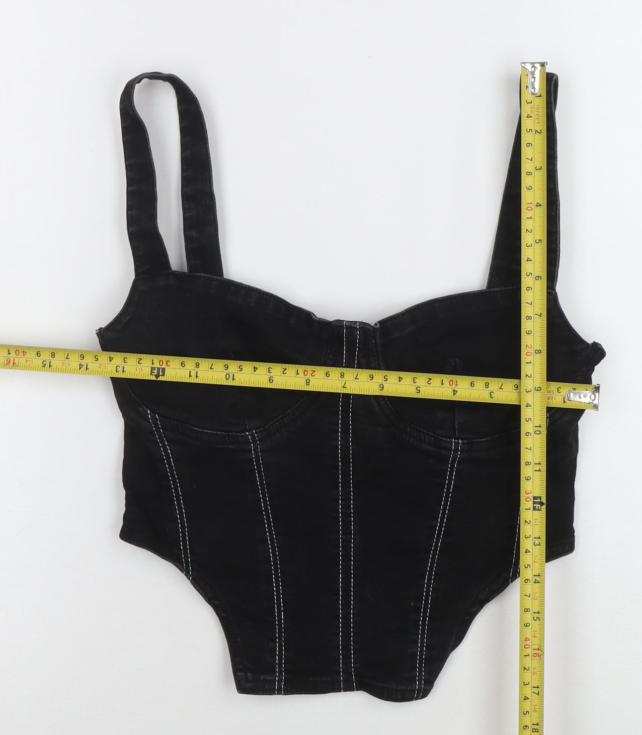 ZARA Womens Black Denim Zip Camisole Top Size 10 Slim Fit