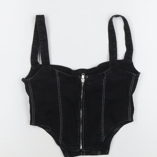 ZARA Womens Black Denim Zip Camisole Top Size 10 Slim Fit