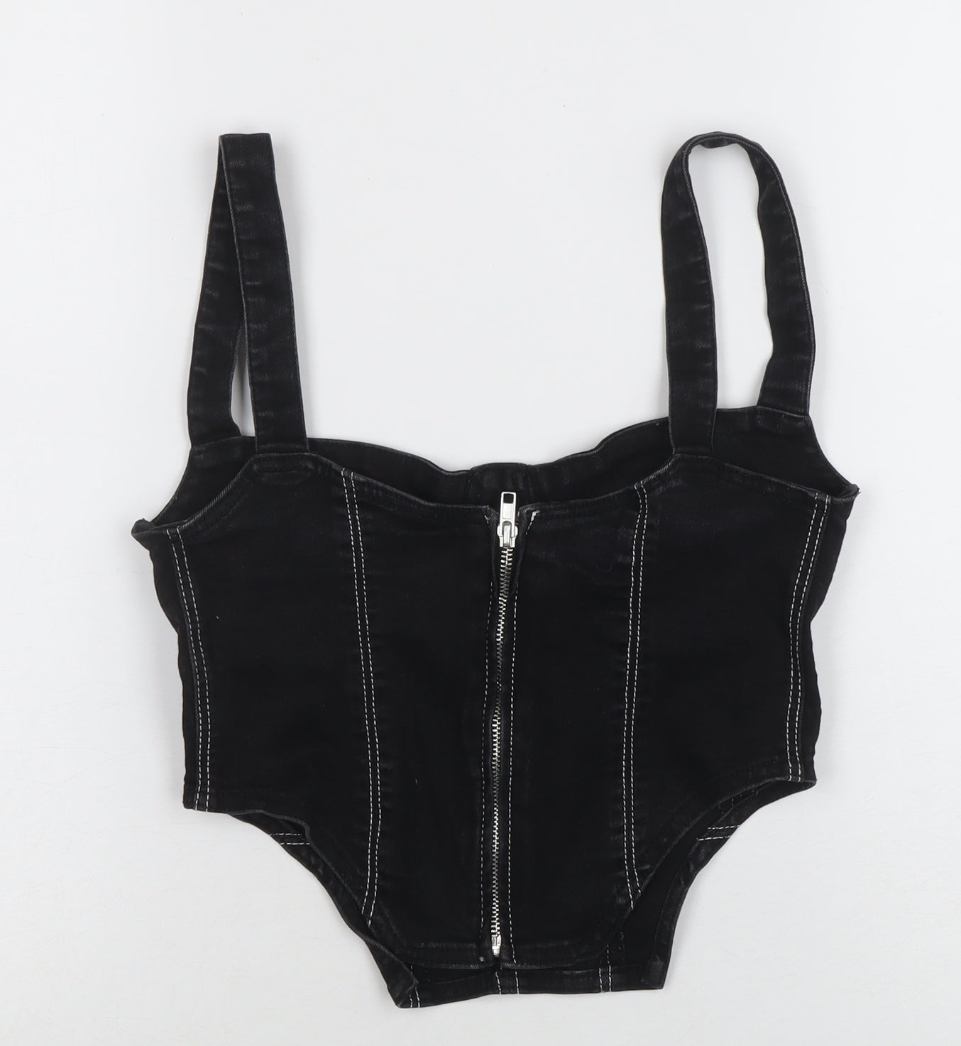 ZARA Womens Black Denim Zip Camisole Top Size 10 Slim Fit