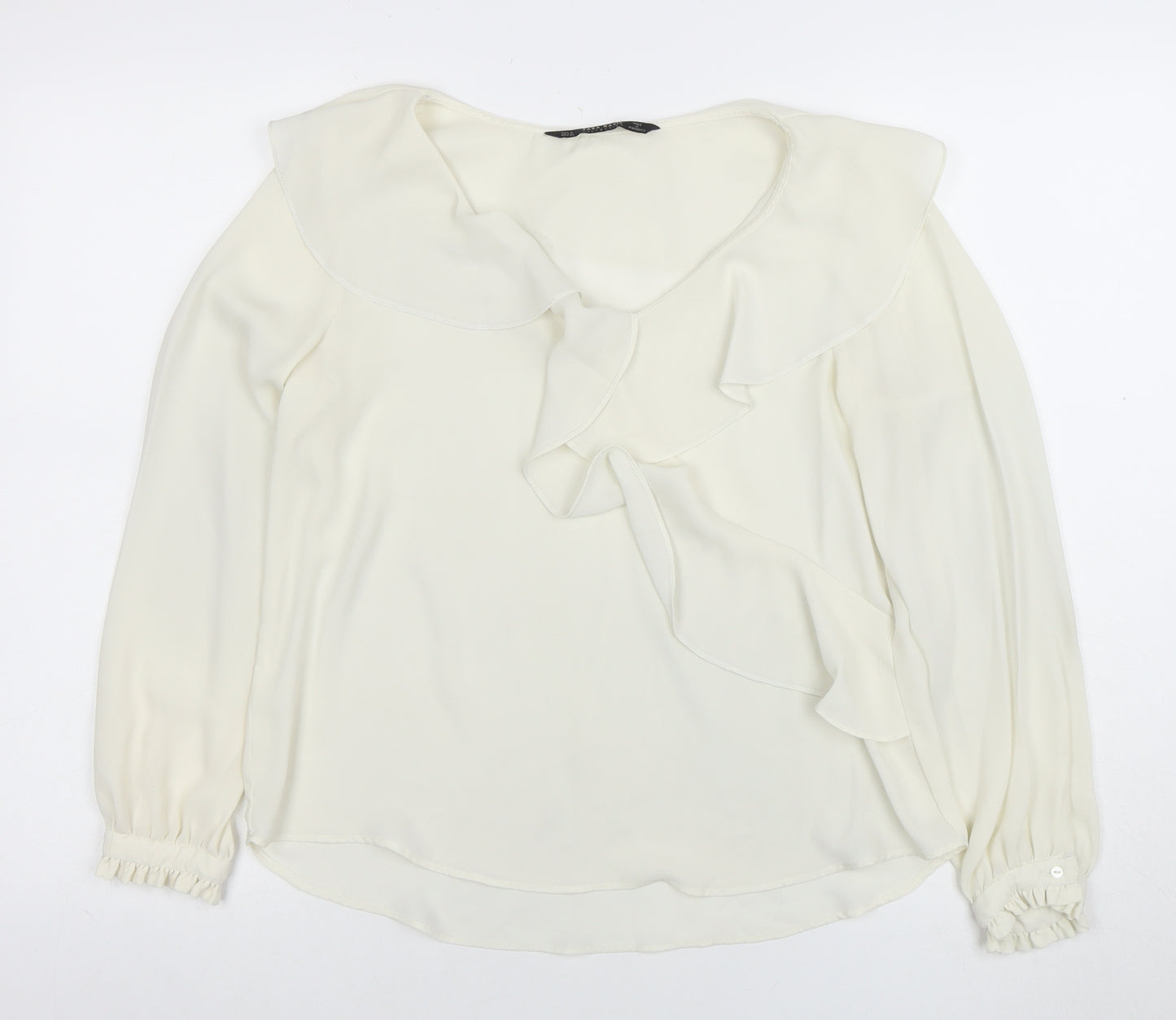 Zara Women Ivory Ruffle Long Sleeve Chiffon Blouse Size S