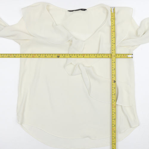 Zara Women Ivory Ruffle Long Sleeve Chiffon Blouse Size S