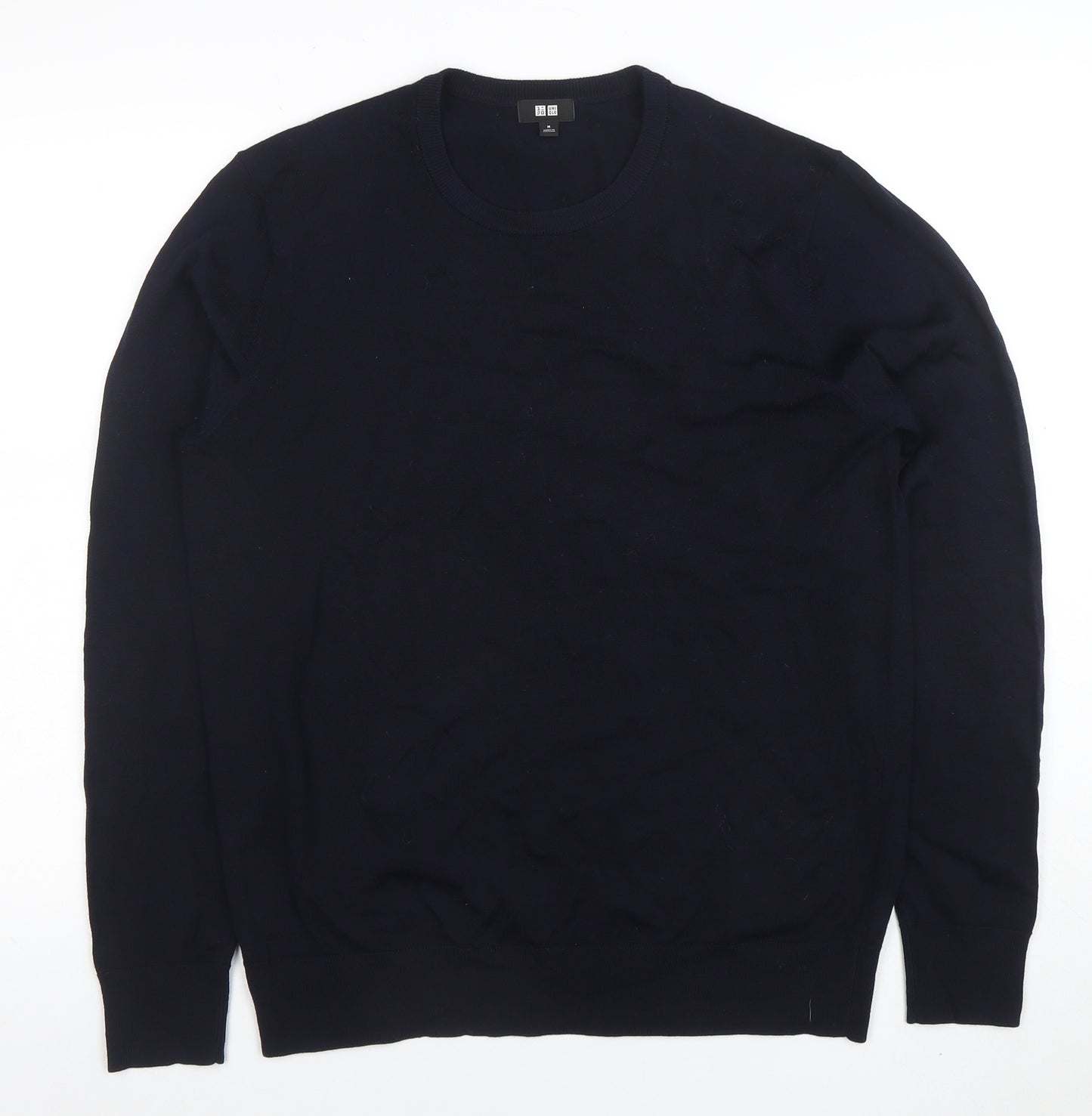 Uniqlo Men Blue Wool Crew Neck Pullover Jumper M Regular Fit