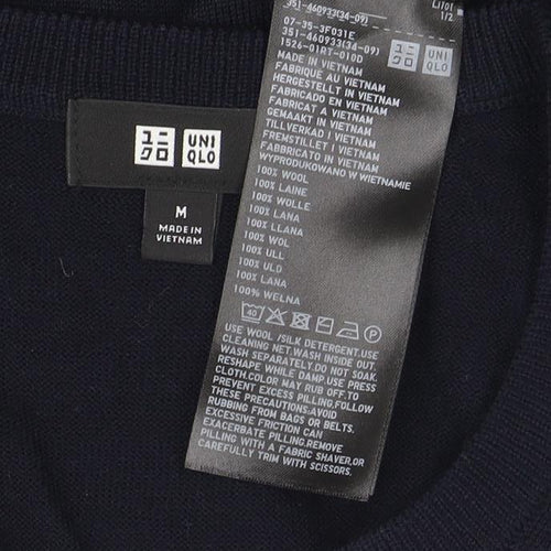 Uniqlo Men Blue Wool Crew Neck Pullover Jumper M Regular Fit
