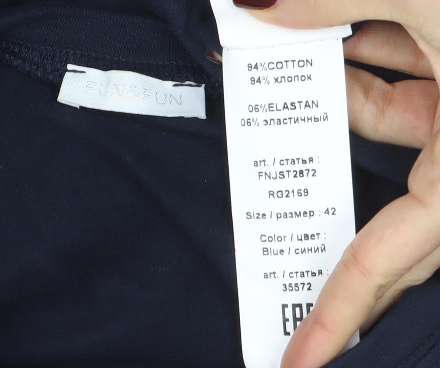 Funky Fun Women Blue Faux Fur Trim Pullover Sweatshirt Size 14