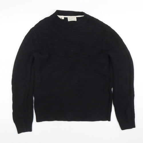 Selected Homme Men’s Black Cotton Knit Pullover Jumper Size M