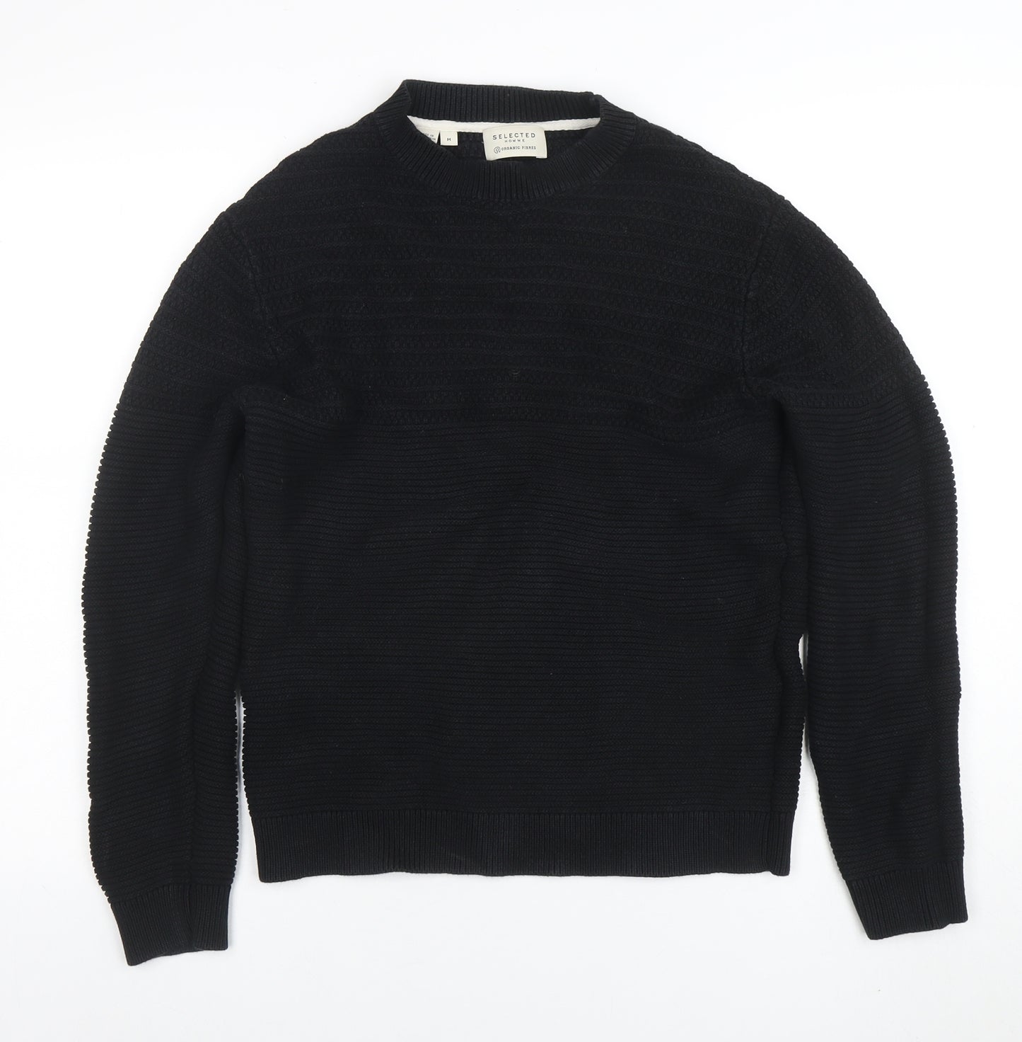 Selected Homme Men’s Black Cotton Knit Pullover Jumper Size M
