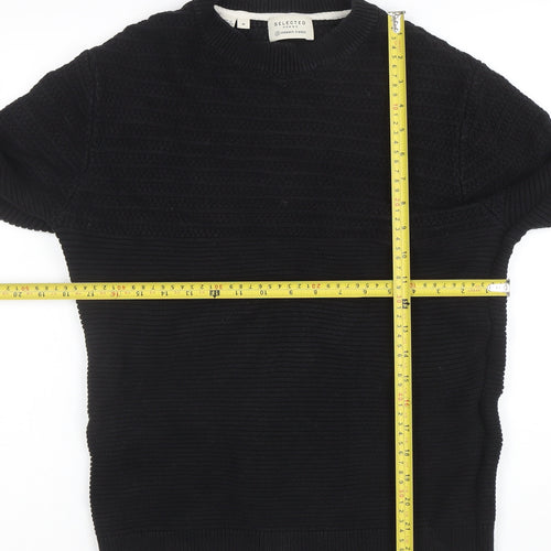 Selected Homme Men’s Black Cotton Knit Pullover Jumper Size M