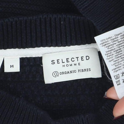 Selected Homme Men’s Black Cotton Knit Pullover Jumper Size M