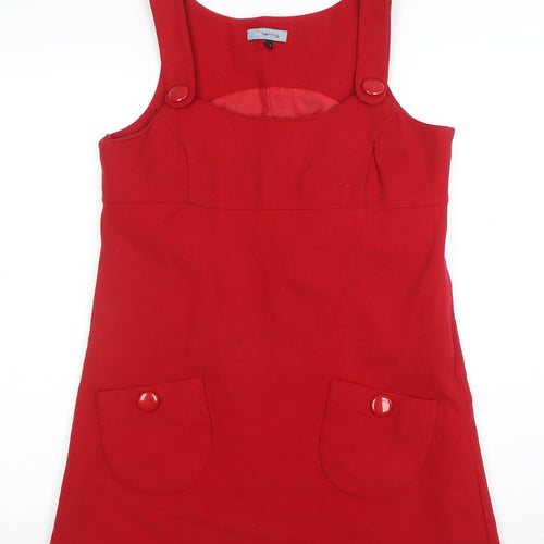 Red Herring Women Red Wool Blend Pinafore Dress Size 14