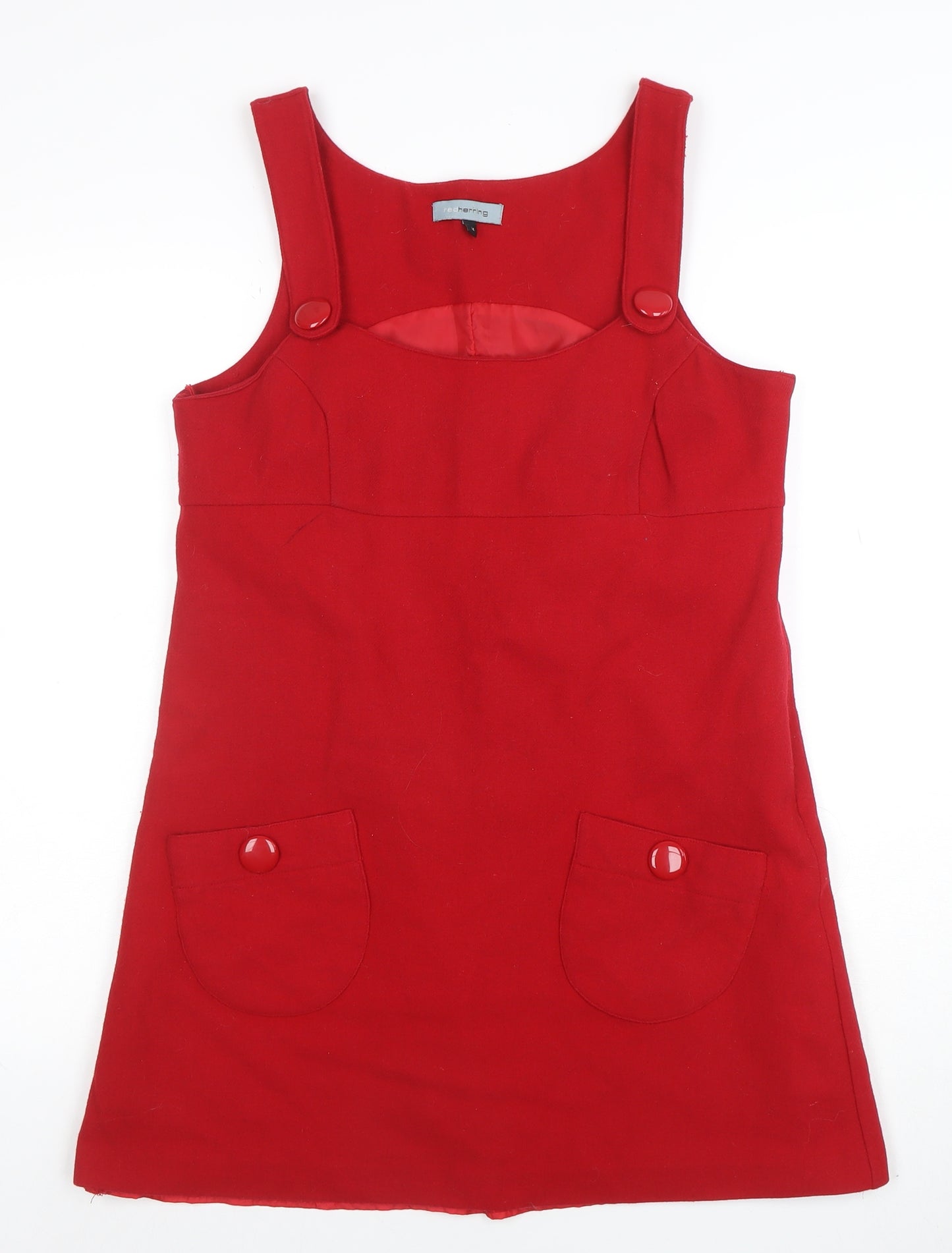Red Herring Women Red Wool Blend Pinafore Dress Size 14