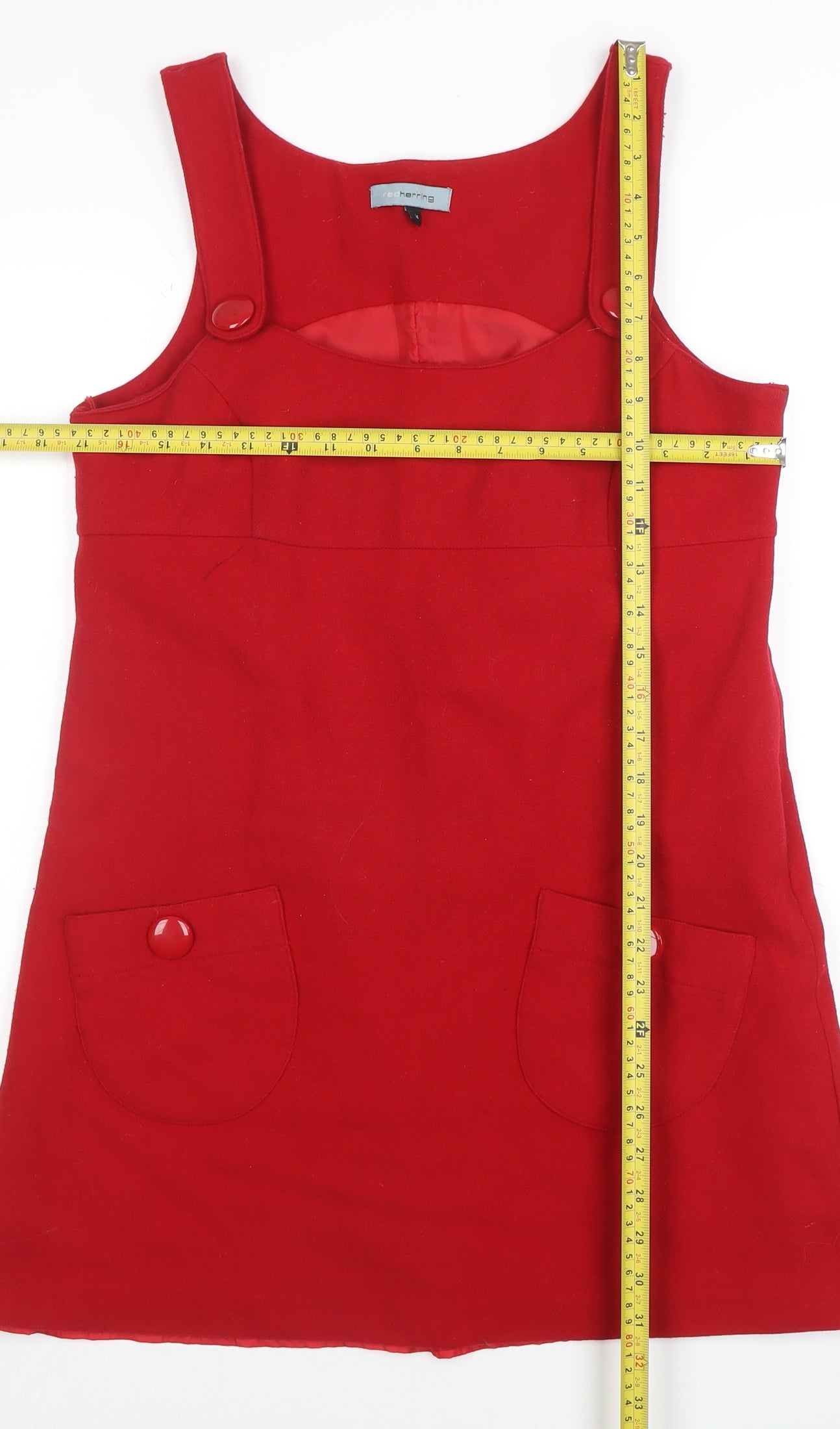 Red Herring Women Red Wool Blend Pinafore Dress Size 14