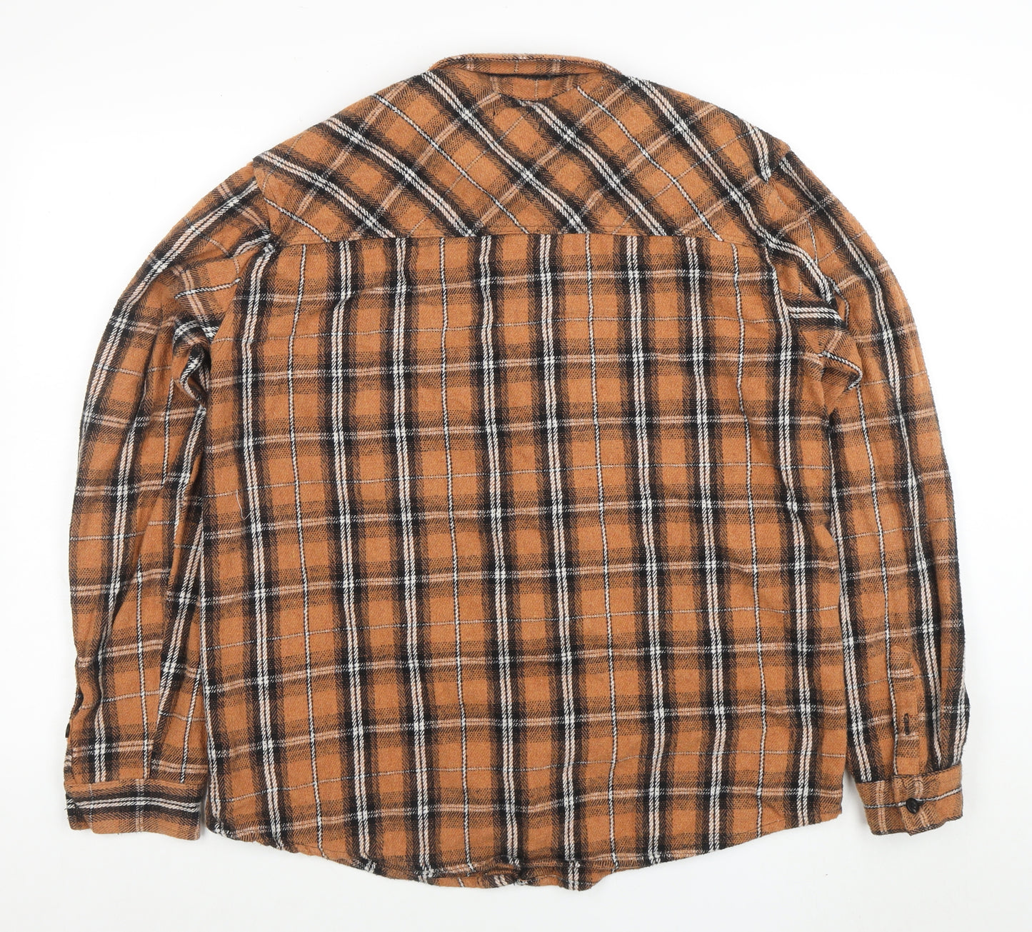 boohooMAN Men's Brown Plaid Long Sleeve Button-Up Flannel Shirt L