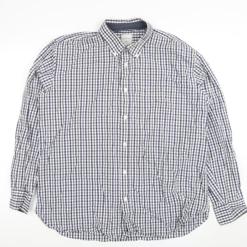 Samuel Windsor Men's Blue Check Long Sleeve Cotton Button-Up Shirt XL
