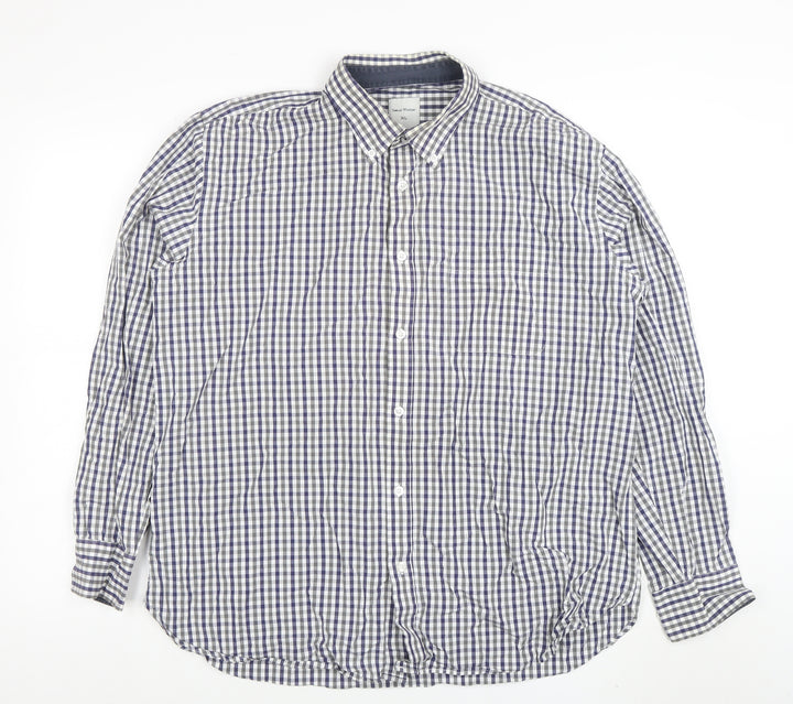 Samuel Windsor Men's Blue Check Long Sleeve Cotton Button-Up Shirt XL