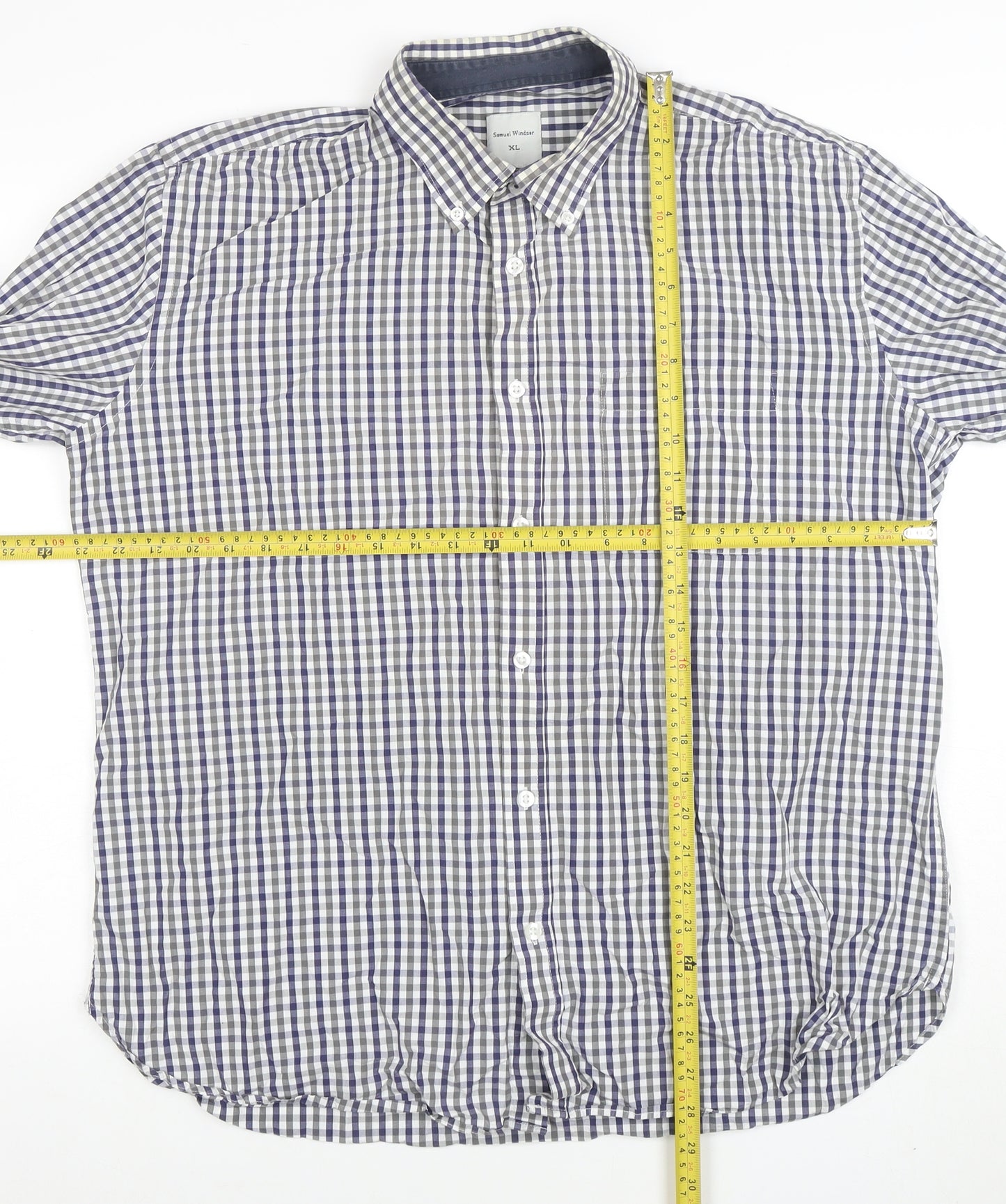 Samuel Windsor Men's Blue Check Long Sleeve Cotton Button-Up Shirt XL