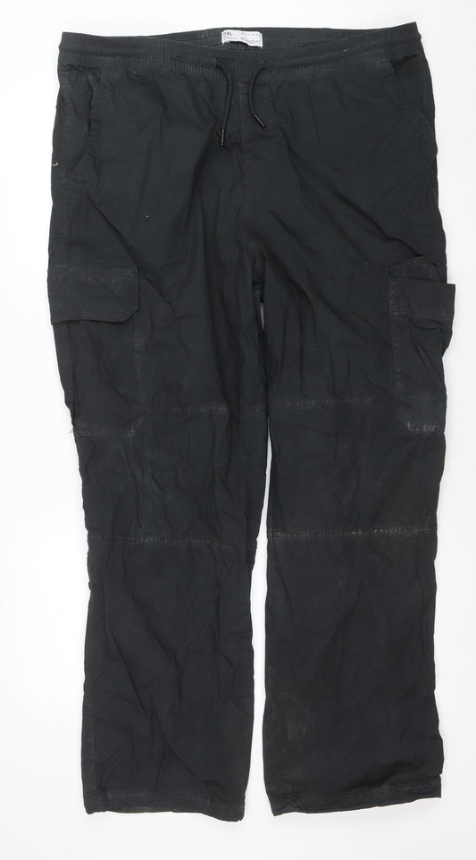 Denim Co Mens Black 2XL Relaxed Fit Cargo Trousers