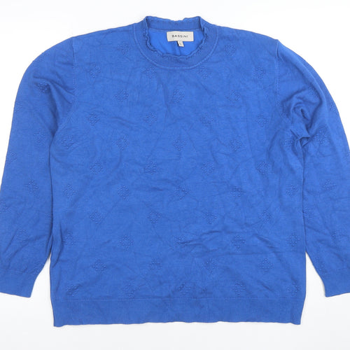 Bassini Women Blue Long Sleeve Crew Neck Pullover Jumper Size L