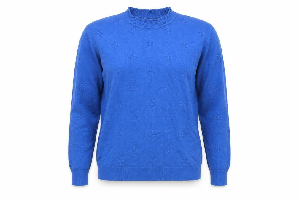Front view of Bassini Women Blue Long Sleeve Crew Neck jumper, size L