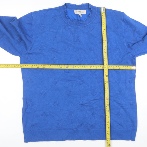 Bassini Women Blue Long Sleeve Crew Neck Pullover Jumper Size L