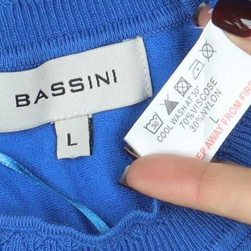Bassini Women Blue Long Sleeve Crew Neck Pullover Jumper Size L